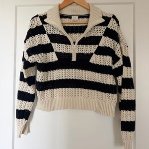 a new day Striped Half-Zip Sweater - Cream & Black